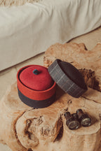 Oscar Pillbox Hat Granate Burel with Pompom (Handmade)