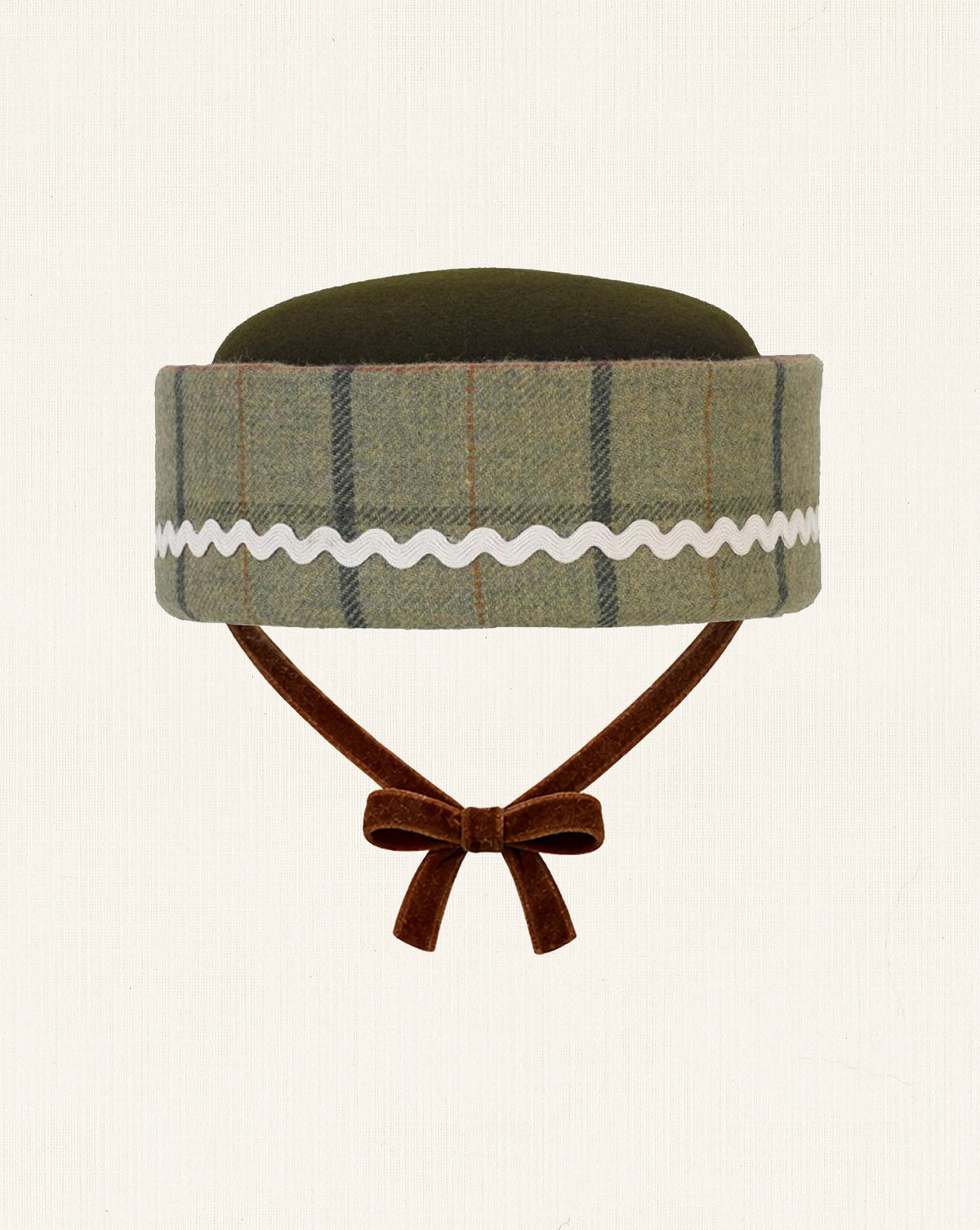 Oscar Pillbox Hat Green Tartan with Detail (Handmade)