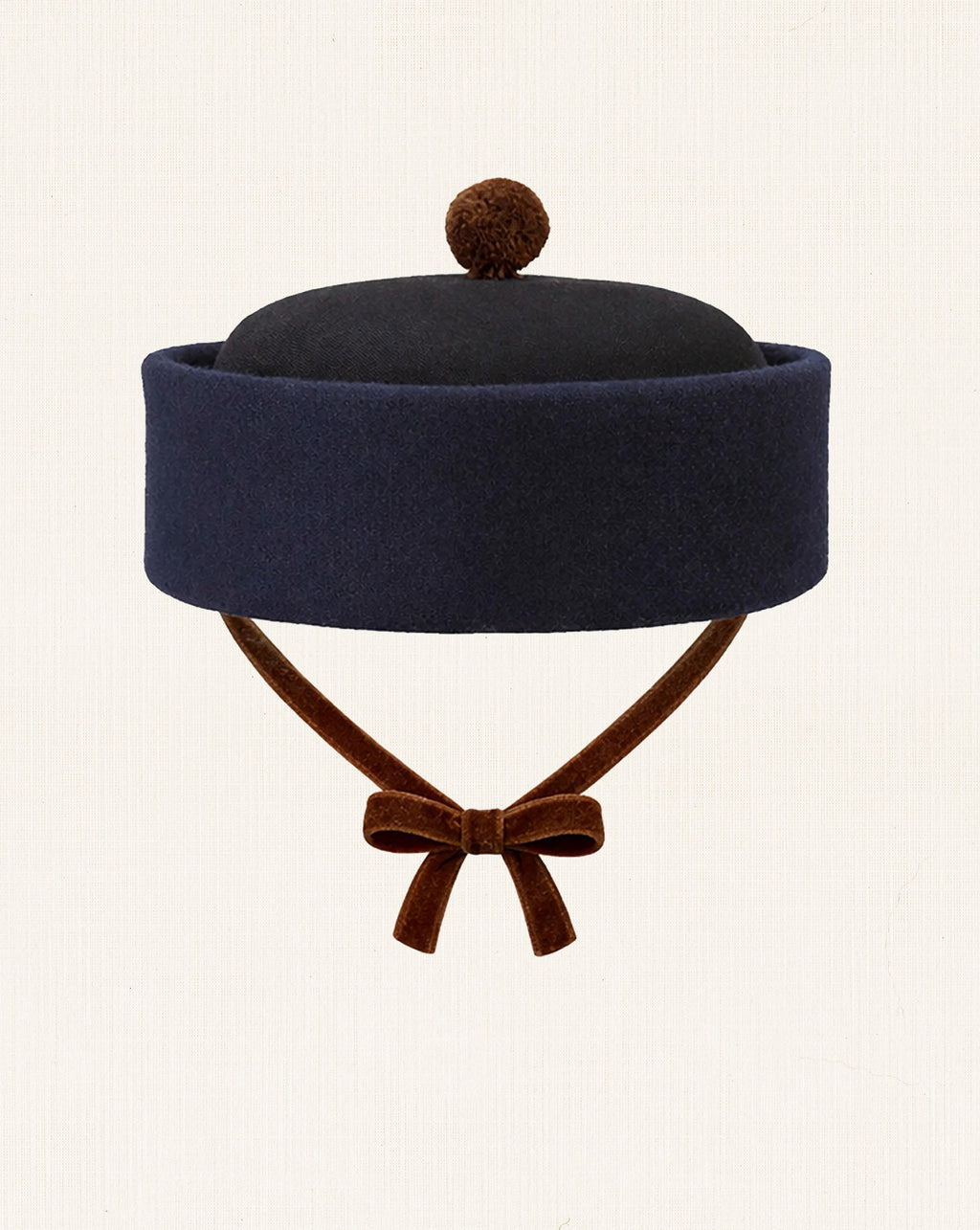 Oscar Pillbox Hat Navy Burel with Pompom (Handmade)