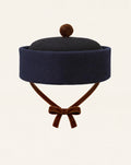 Oscar Pillbox Hat Navy Burel with Pompom (Handmade)