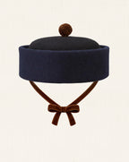 Oscar Pillbox Hat Navy Burel with Pompom (Handmade)