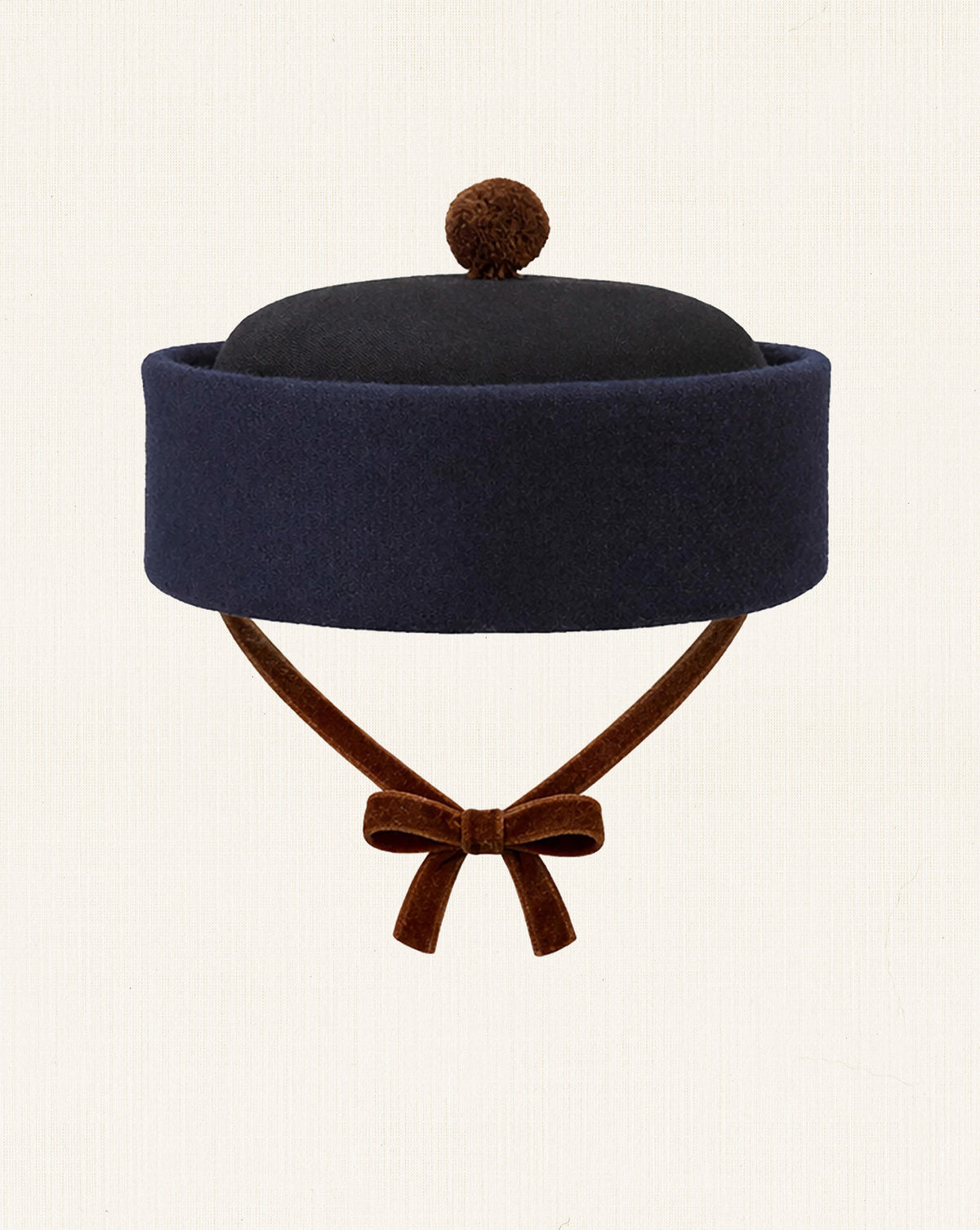 Oscar Pillbox Hat Navy Burel with Pompom (Handmade)
