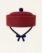 Oscar Pillbox Hat Granate Burel with Pompom (Handmade)