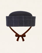 Oscar Pillbox Hat Navy Tartan with detail (Handmade)