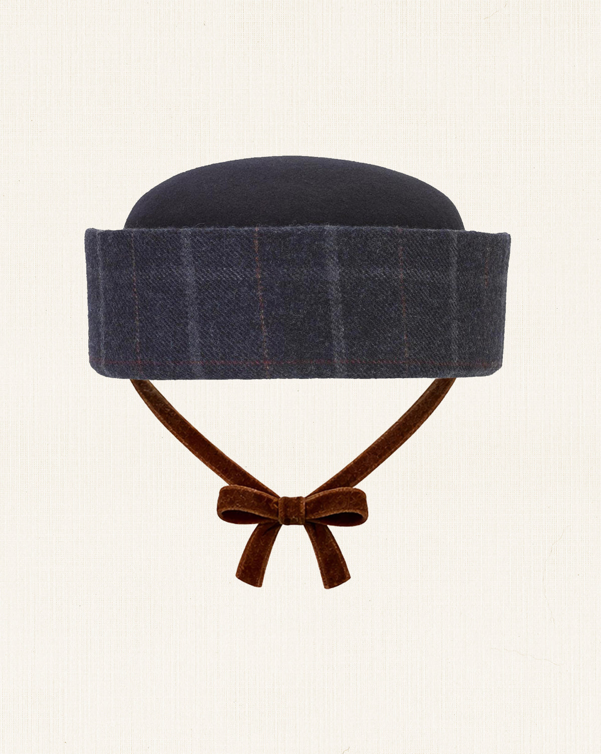 Oscar Pillbox Hat Navy Tartan with detail (Handmade)
