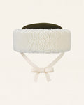 Oscar Pillbox Hat Green with Sherpa (Handmade)