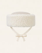 Oscar Pillbox Hat Ecru with Sherpa (Handmade)