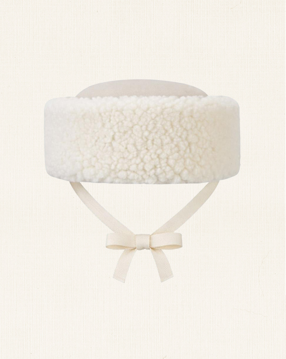 Oscar Pillbox Hat Ecru with Sherpa (Handmade)