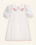 Sophia Dress 3/4 Sleeves - Ecru Red Embroidery
