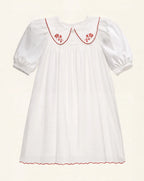 Sophia Dress 3/4 Sleeves - Ecru Red Embroidery