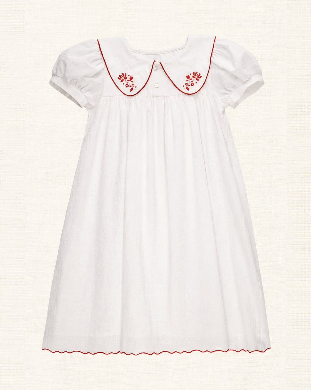 Sophia Dress - Ecru Red Embroidery