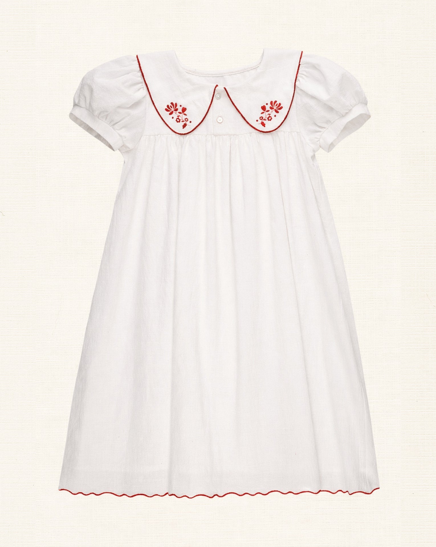 Sophia Dress - Ecru Red Embroidery